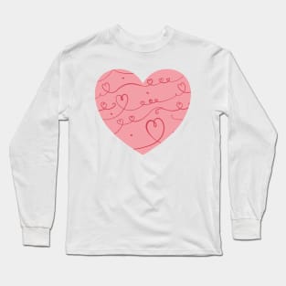 Big cute pink heart with doodle pattern. Long Sleeve T-Shirt